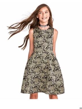 The Children's Place Black and Gold Floral Brocade A-Line Dress
